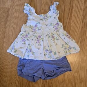 Janie and Jack Floral Top with Blue Shorts